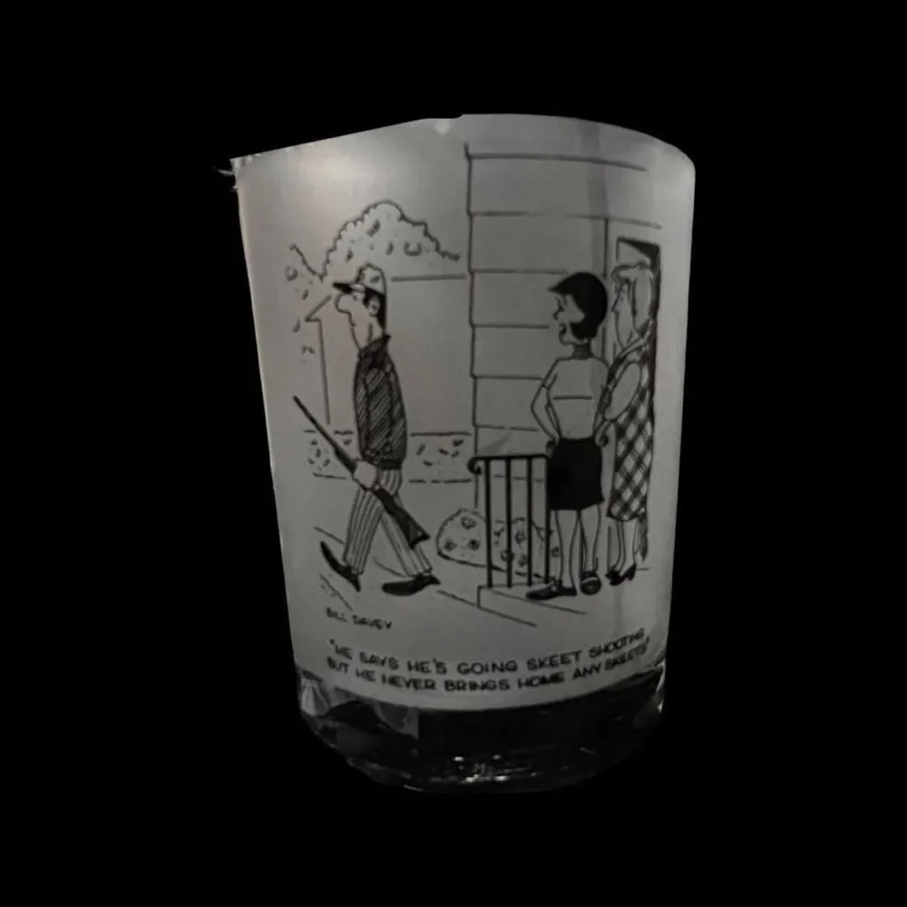 Vintage Bill Davey Hunting Comic Collection Of 4 Double Old Fashion Glasses 4”